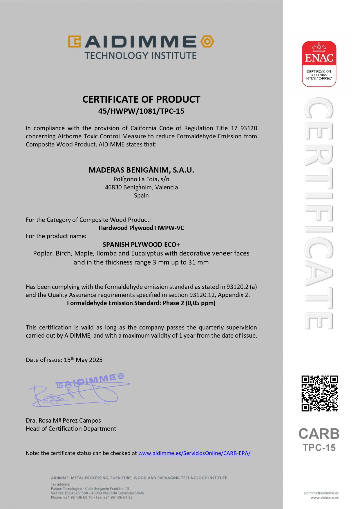 Mabesal Certifications | FSC, PEFC, CARB-EPA, EPA-TSCA